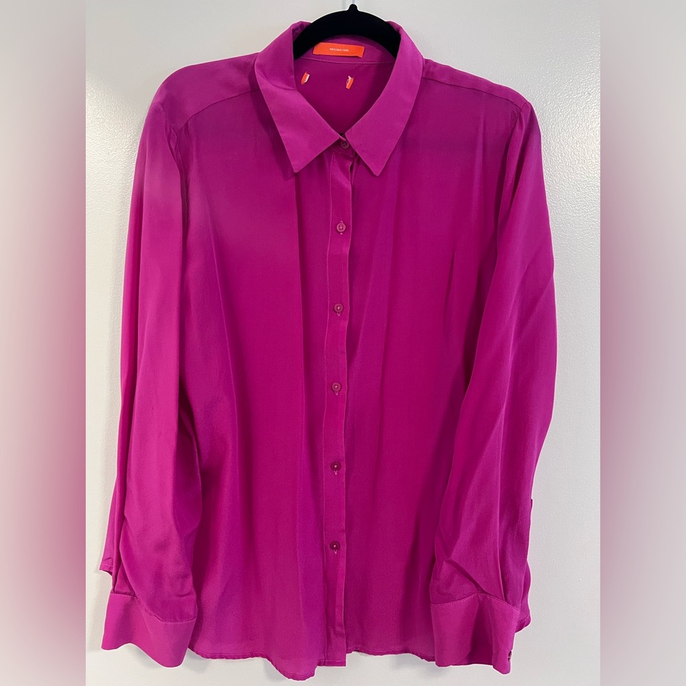 Joe Fresh 100% Silk Fuchsia Pink Button-Up Blouse